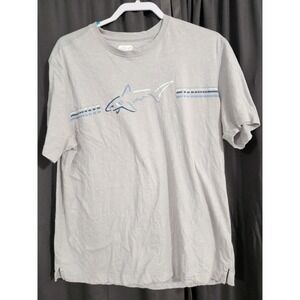 Greg Norman Mens L Gray Shark Graphic T Shirt Short Sleeve Cotton Blend Casual
